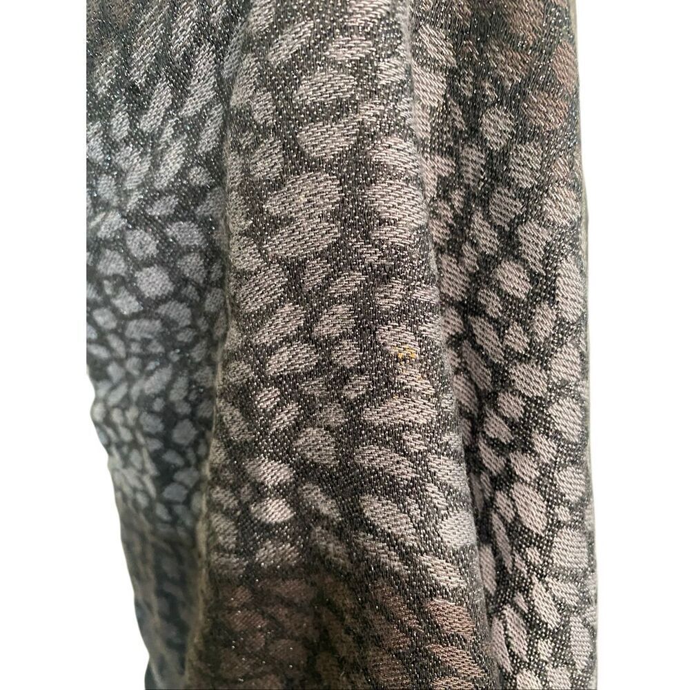 Black Gray Animal Print Lightweight Shawl Scarf Ombre Wrap Metallic Fringe - Picture 6 of 10
